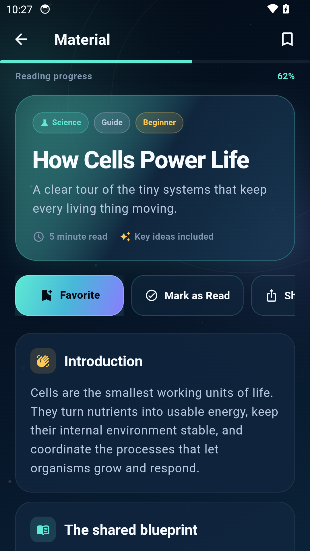 Bright Learning Hub material screen